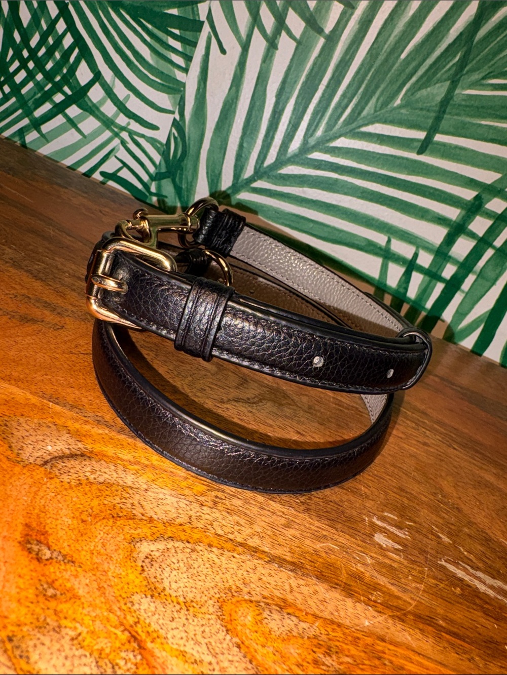 Coach Black/Gray Pebbled Leather Brass Clip On Bag Replacement Strap